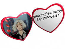 a heart shaped mirror with a picture of a woman and the words " walkingflex baby my beloved "