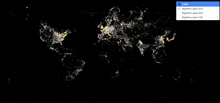 a map of the world showing nighttime lights in different years