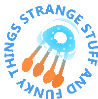 a logo for strange things and funky stuff with a jellyfish in the center