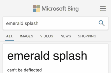 a microsoft bing search for emerald splash is displayed