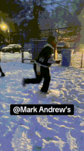 a picture of a person in the snow with the name mark andrew 's on the bottom