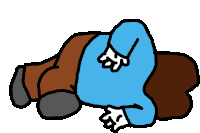 a cartoon drawing of a person laying on the ground with a blue shirt on