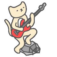 a cartoon cat is playing a red electric guitar