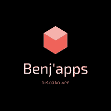 a logo for benj ' apps discord app with a pink cube on a black background