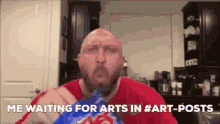 a bald man eating a bag of chips with the caption " me waiting for arts in #art posts "