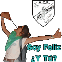 a woman giving a thumbs up in front of a shield that says a.c.r. los felices