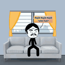 a stick figure sitting on a couch with a sign that says najib najib najib