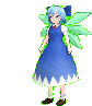 a 3d model of a fairy with blue hair and green wings .