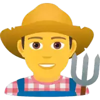 a man wearing a straw hat and overalls is holding a pitchfork