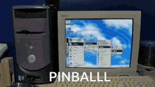 a computer monitor with the word pinballll on it