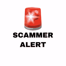 a red warning light with the words scammer alert underneath it