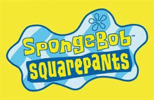 a logo for spongebob squarepants is on a yellow background