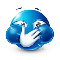 a blue smiley face with a white hand covering its mouth