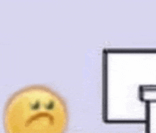 a yellow smiley face is standing in front of a white board .