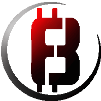 a black and red logo with the letter b in the center