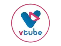 a pink and blue logo for vtube with a heart in the center