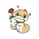 a cartoon of a lizard holding a rose in its mouth .