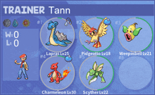 a pokemon game with trainer tann on the bottom