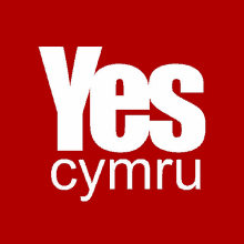 a red background with the words yes cymru in white letters