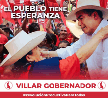 a poster for villar gobernador shows a man hugging an elderly woman