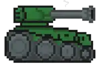 a pixel art drawing of a green tank with a smoke coming out of it .