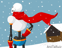 a cartoon drawing of papyrus standing in the snow by aniitaruiz