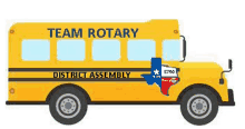 a yellow school bus with the word team rotary district assembly on the side