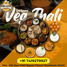 a poster for deluxe veg thali shows a variety of food