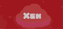 the word xeh is written in pixel art on a red background .