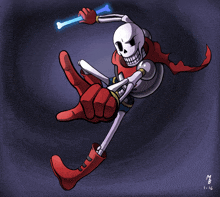 a cartoon drawing of a skeleton holding a bone with the date 1-16 on the bottom