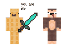 a peanut with a diamond sword next to a monkey with a tongue sticking out