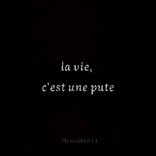 a black background with white text that says la vie , c 'est une pute .