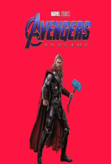 a poster for the avengers endgame shows thor holding a hammer