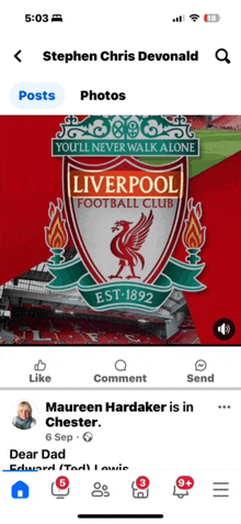 stephen chris devonald 's facebook page shows a liverpool football club logo