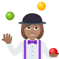 a man in a bowler hat and suspenders juggling three balls