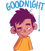 a cartoon drawing of a boy with the words goodnight written above him