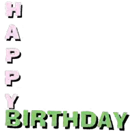 the words happy birthday are written in pink and green letters