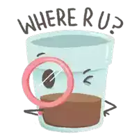 a glass with a magnifying glass and the words " where r us " below it