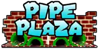 a logo for pipe plaza with a brick wall