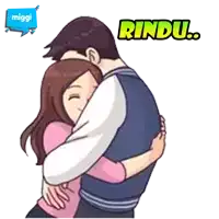 a cartoon of a man hugging a woman with the words rindu written on the bottom