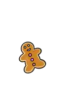 a gingerbread man with a smiling face and dots on his feet