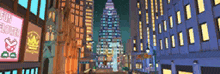 a computer generated image of a city at night with a sign that says ' bank of america '