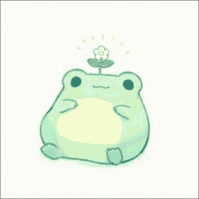 a frog with a flower growing out of it 's head .