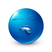 a blue smiley face with its eyes closed and its tongue sticking out