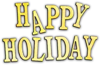 the word happy holiday is written in gold letters