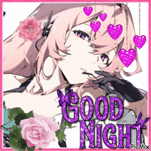 a picture of a girl with the words good night