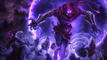 a painting of a man with purple eyes and a purple cape