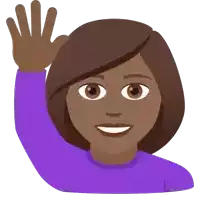 a woman in a purple sweater waves her hand