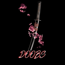 a samurai sword with pink cherry blossoms on a black background .