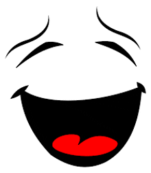 a black and white cartoon face with a big smile and a red tongue .